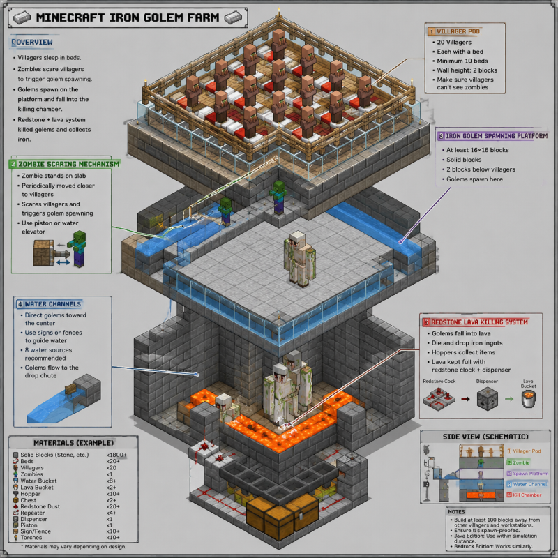 Minecraft 自动刷铁机教程：1.21版本高效设计（附建造步骤）-fufuiu 的 MC 小窝